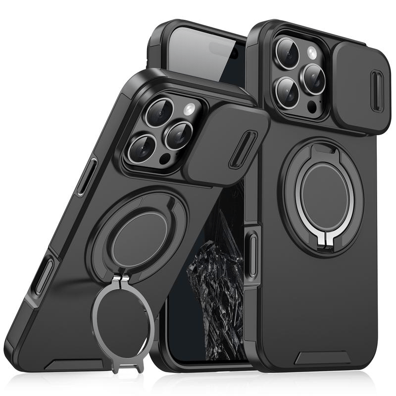 FUNDA PROTECTORA ANTIGOLPES CON TAPA DESLIZANTE PARA CÁMARA Y SOPORTE GIRATORIO PARA IPHONE 13 AL 17
