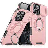FUNDA PROTECTORA ANTIGOLPES CON TAPA DESLIZANTE PARA CÁMARA Y SOPORTE GIRATORIO PARA IPHONE 13 AL 17